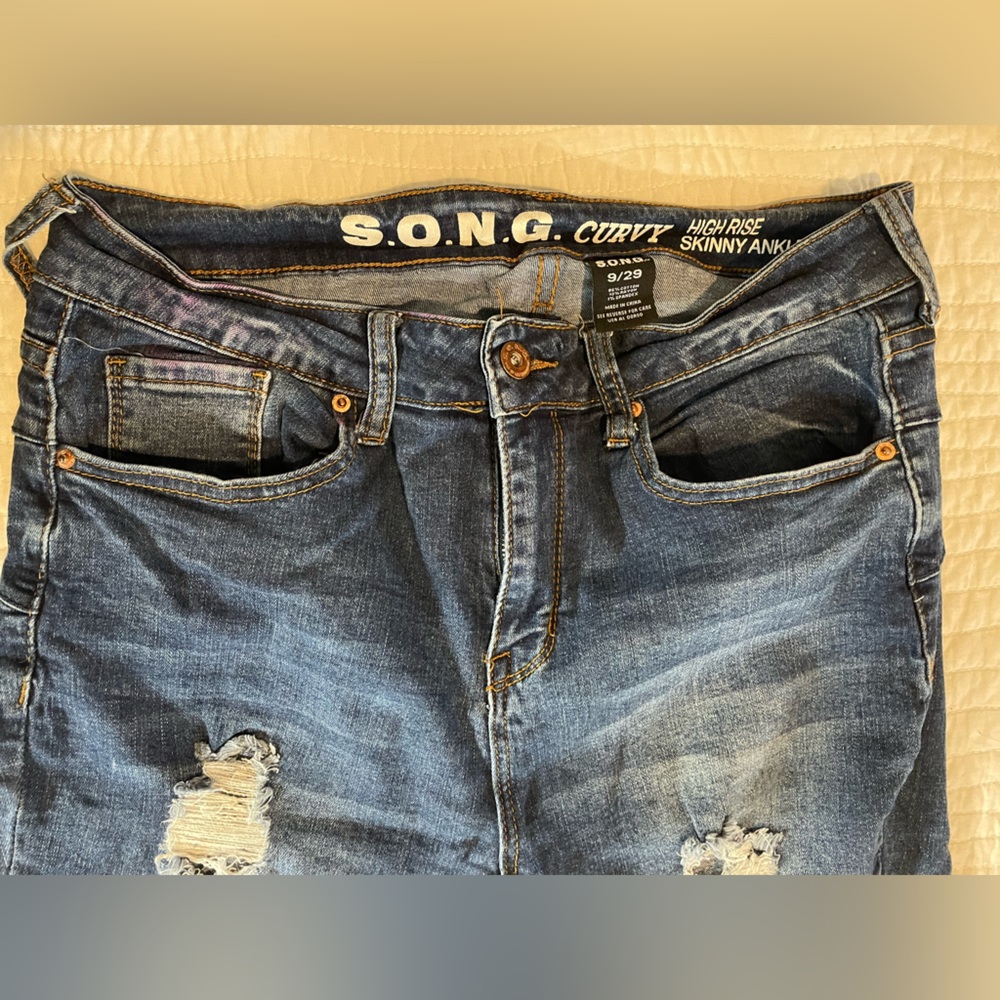 SONG High Rise Ripped Skinny Jeans